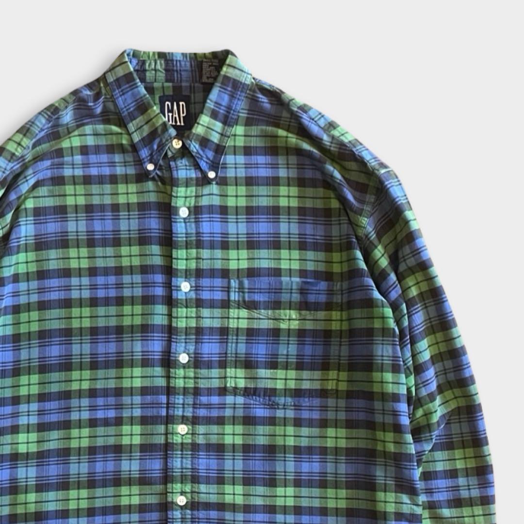 90s OLD GAP ボタンダウン チェックシャツ 長袖 緑 青 古着 GAP - 古着 90年代 ギャップ GAP オールドギャップ ブラックウォッチ