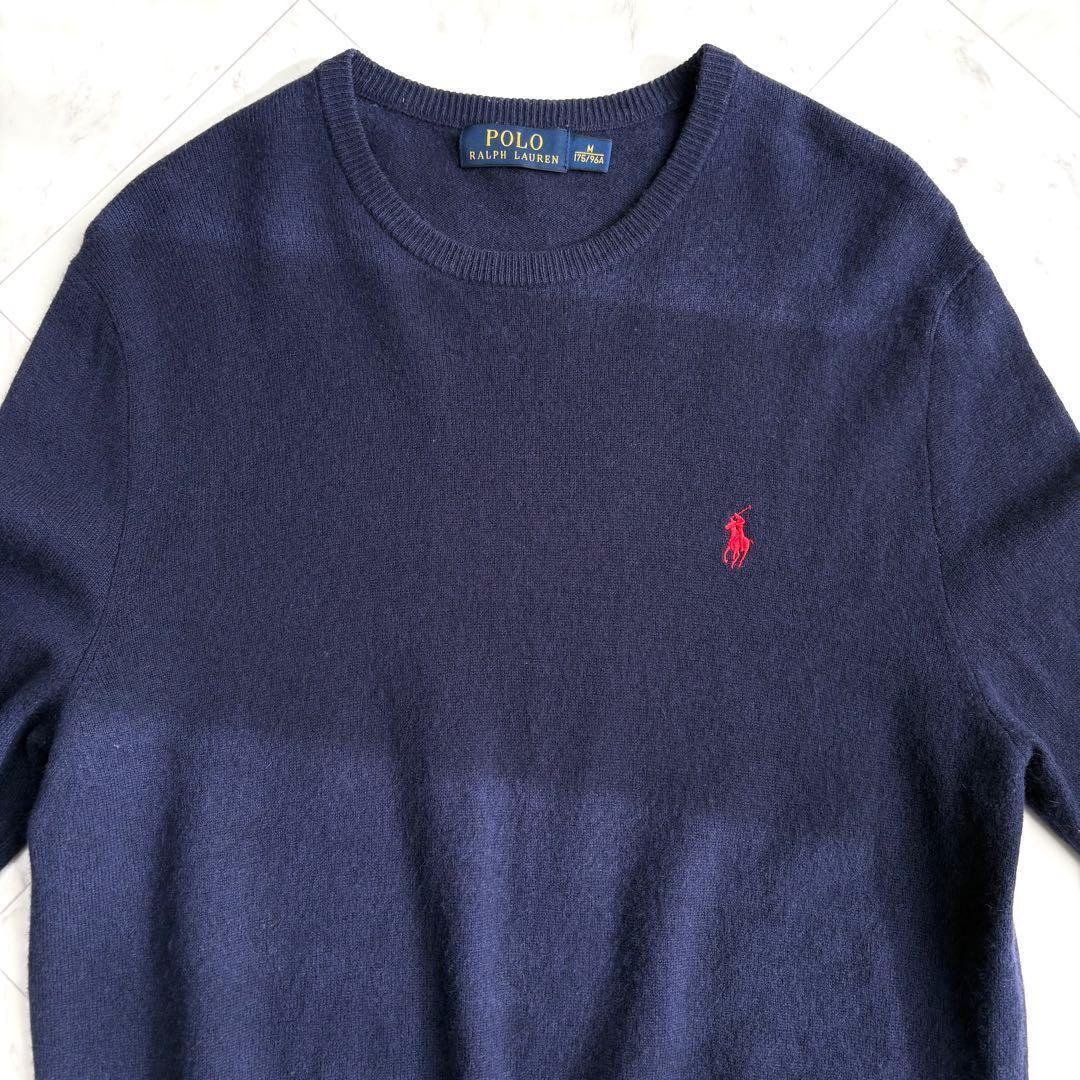 ラルフローレン】クルーネックニット ポニーロゴ 薄手 春 ウール 紺