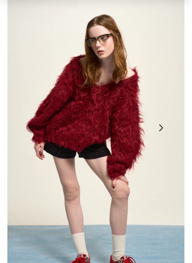 THE TOE シャギーニット赤レッド Shaggy knit