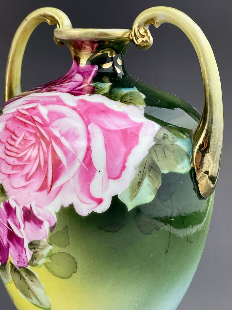 オールドノリタケ 22.1㎝ 薔薇文花瓶 金彩 バラ図 ばら 金彩 花器 花瓶