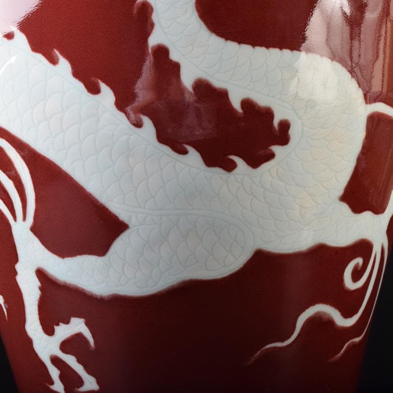 中国 缸豆紅釉 龍文瓶 梅瓶 M 7313A