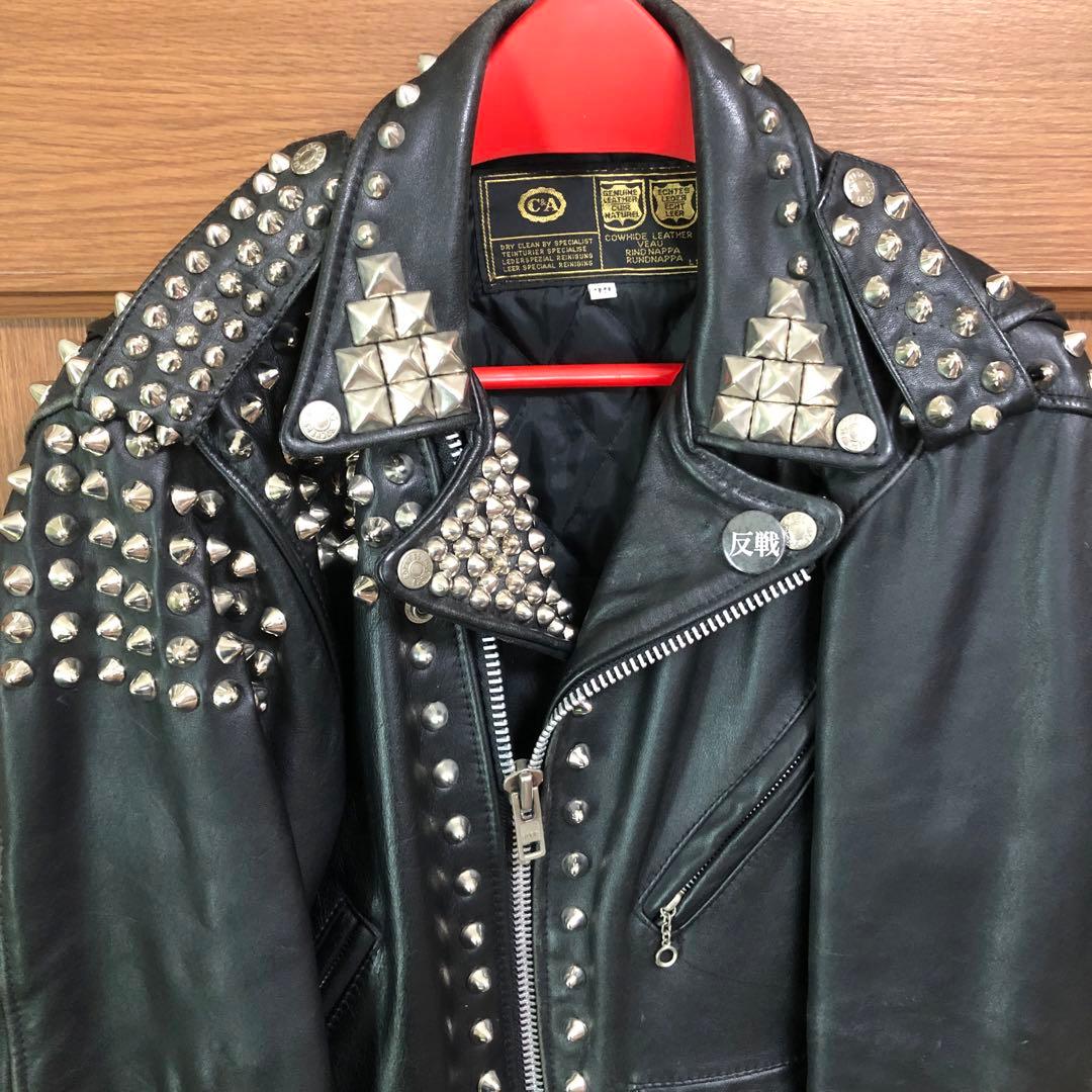 鋲ジャン:ジャパコア本革Wライダースパンク666PUNKジムズインラフィン