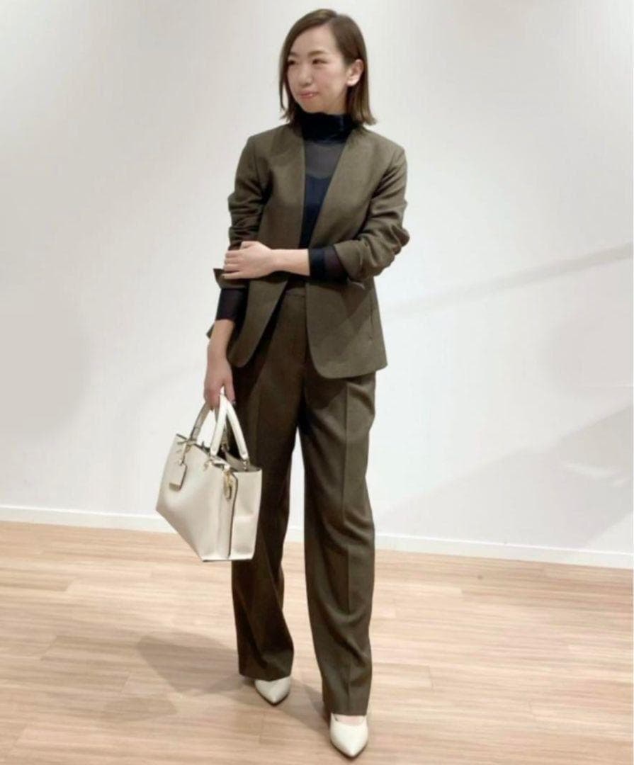 PLST プラステ　シャークスキン ノーカラーセットアップ　ブラウン　S PLST(プラステ)公式 | シャークツイードカラーレスジャケット