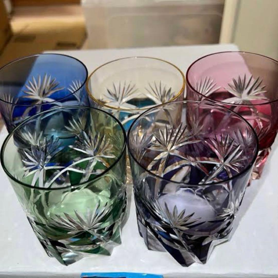 カガミクリスタル 江戸切子 サンクラール ロックグラス 5色セット