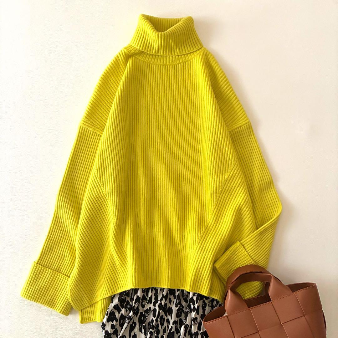 【極美品】ボールジィ　オーバーサイズリブタートルニット　ウール生地　イエロー 極美品】ボールジィ オーバーサイズリブタートルニット ウール生地