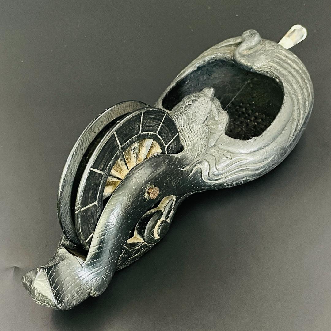 時代物 木彫 墨坪 鶴亀図 大工道具 伝統工芸 古道具 墨壺 R8SA69
