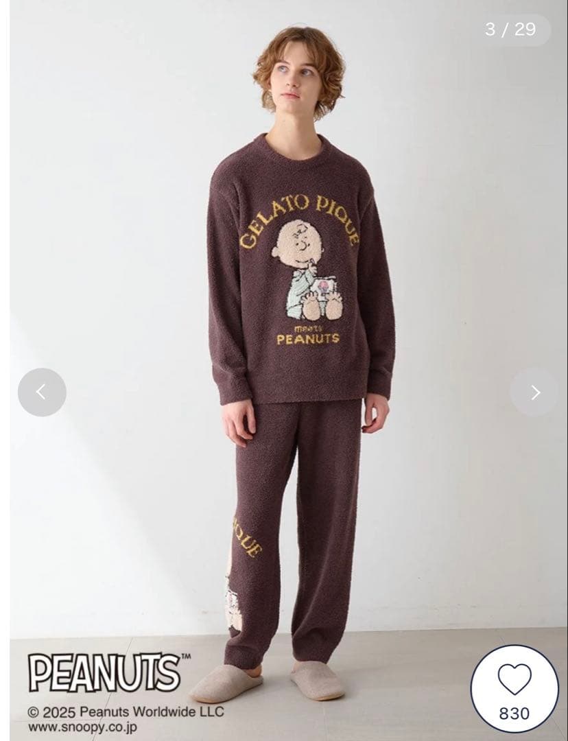 ジェラートピケ PEANUTS メンズルームウェアセット Lサイズ PEANUTS
