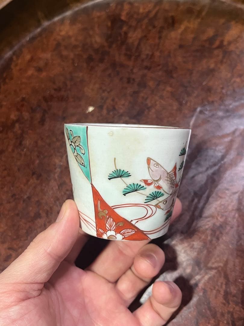 古伊万里 無傷完品 鮎 色絵 流水 そば猪口 蕎麦猪口 双魚