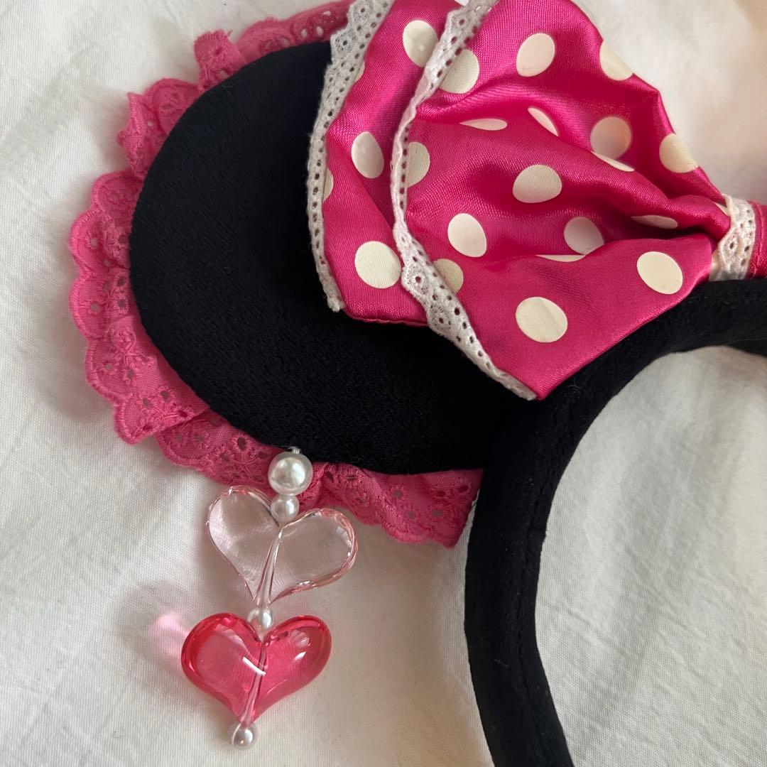 ディズニー ミニー 水玉 ビーズ カチューシャ ピンク イヤリング