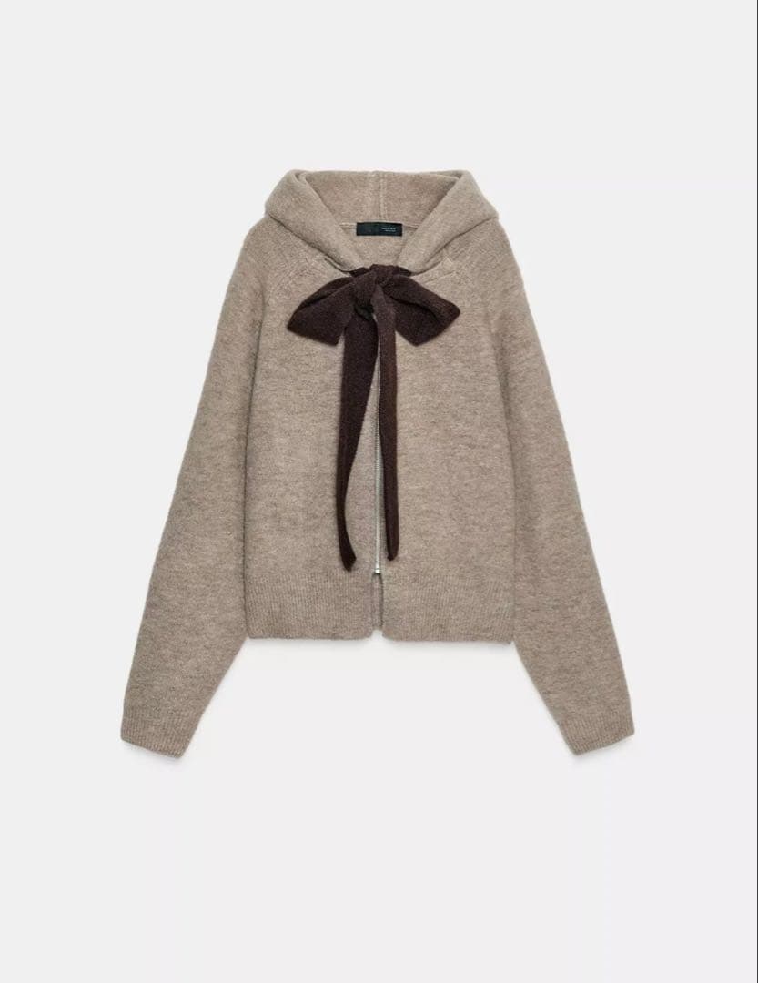 ZARA フード付きタイベルトニットカーディガン リボンパーカー - メルカリ