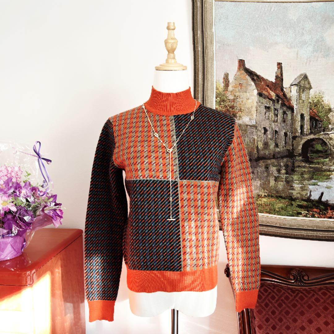 極美品　HERMÈSエルメス ハウンドトゥース カシミヤ トップス　セーター HERMES エルメス ネイビー H プルオーバーカシミヤニット XXL トップス