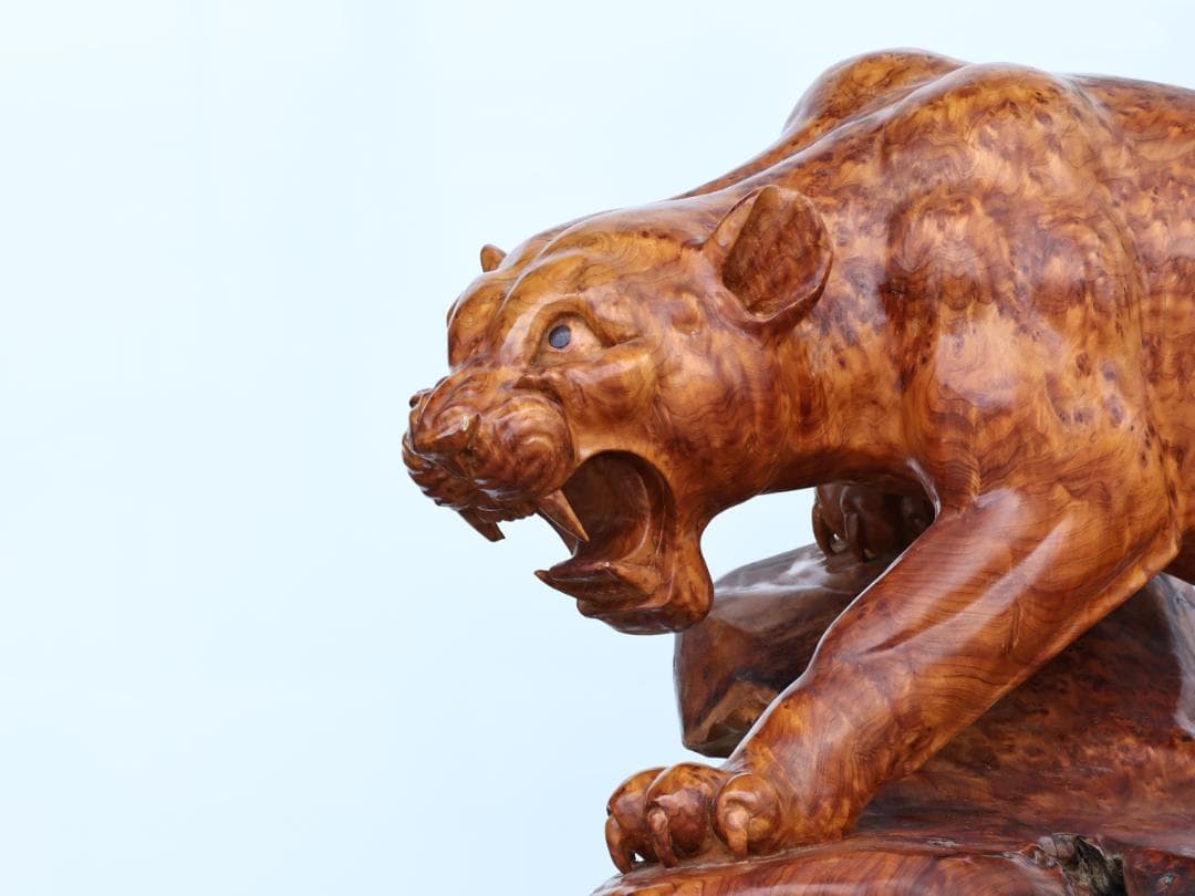 メル82601様専用 木彫 玉杢 泡杢 石噛 一刀彫 豹 眼木象嵌 BK145