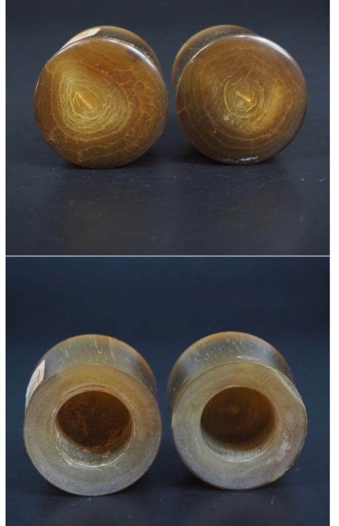 送料無料 中国古玩 清時代明角軸頭/軸先一対②