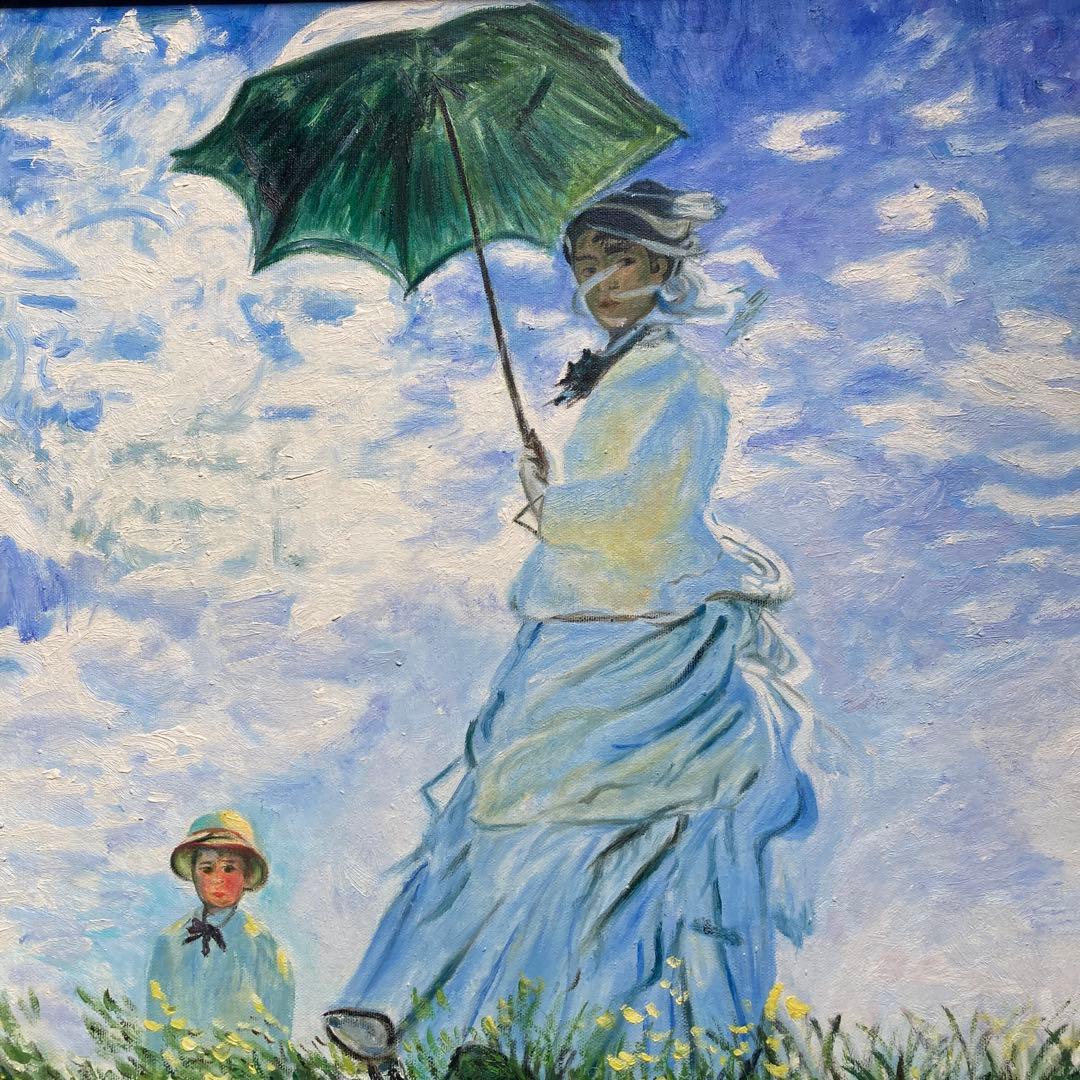 クロード モネ「散歩 日傘をさす女性」額77×66絵60.6×50cm模写作品