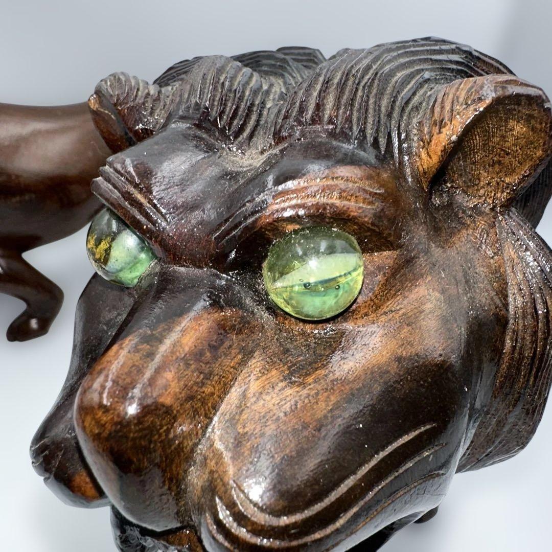 魔除け骨董品ライオンの木製彫刻 2体セット - メルカリ