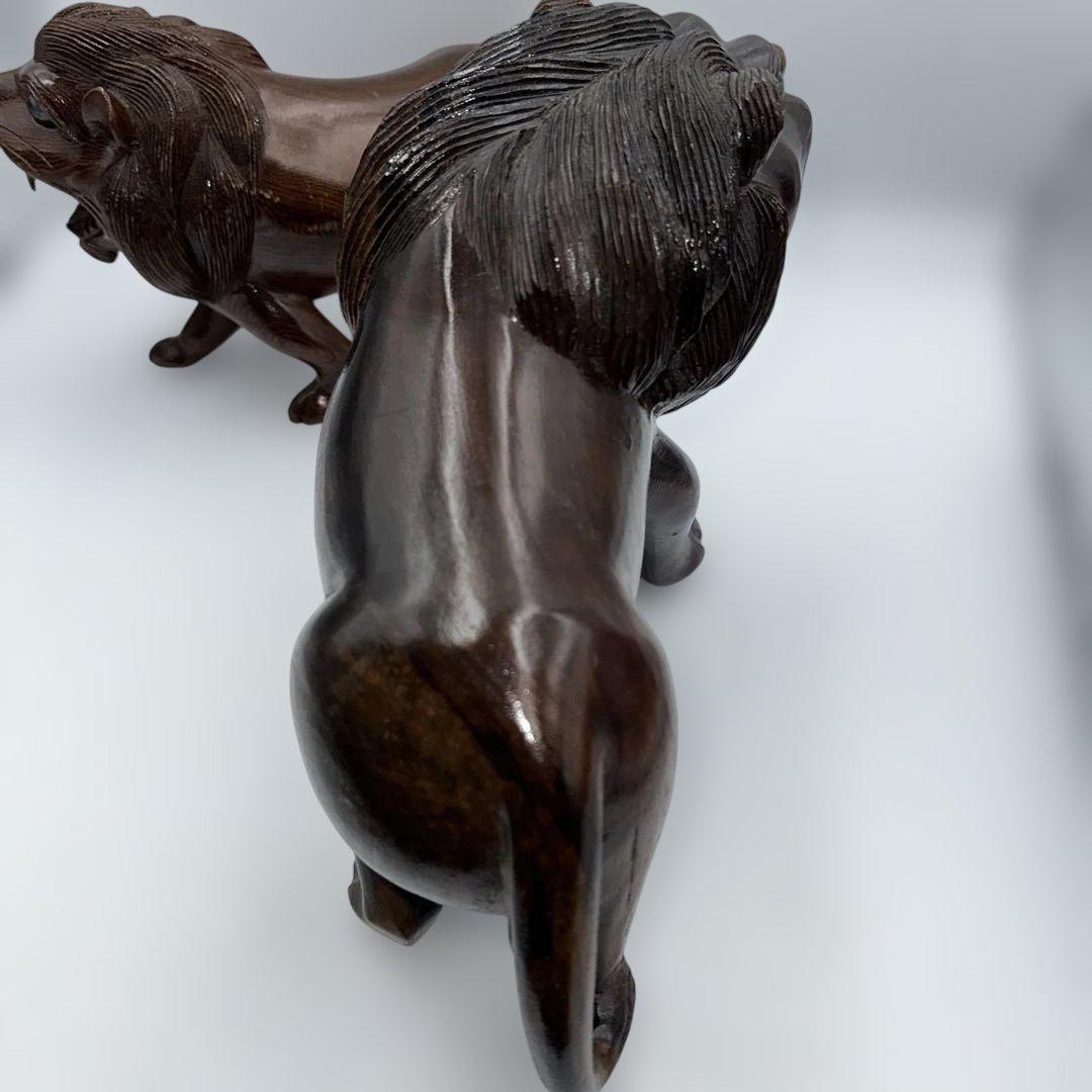 魔除け骨董品ライオンの木製彫刻 2体セット - メルカリ