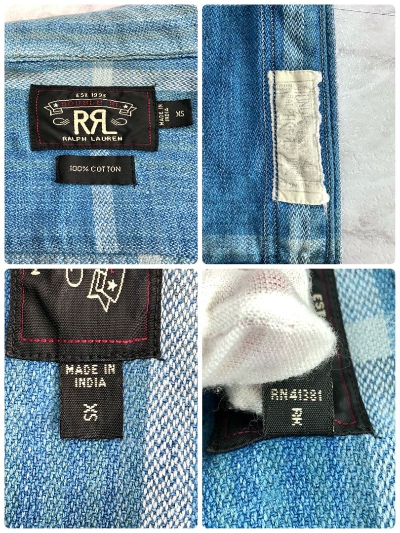希少】RRL ヘビー フランネル インド コットン チェック ブルー XS