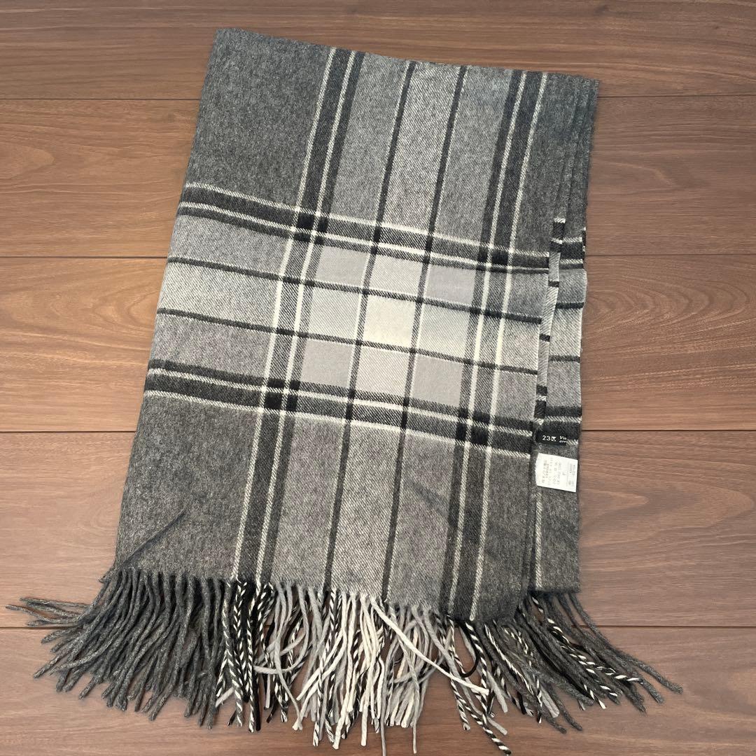 23区グレー系チェック柄カシミヤストール - メルカリ
