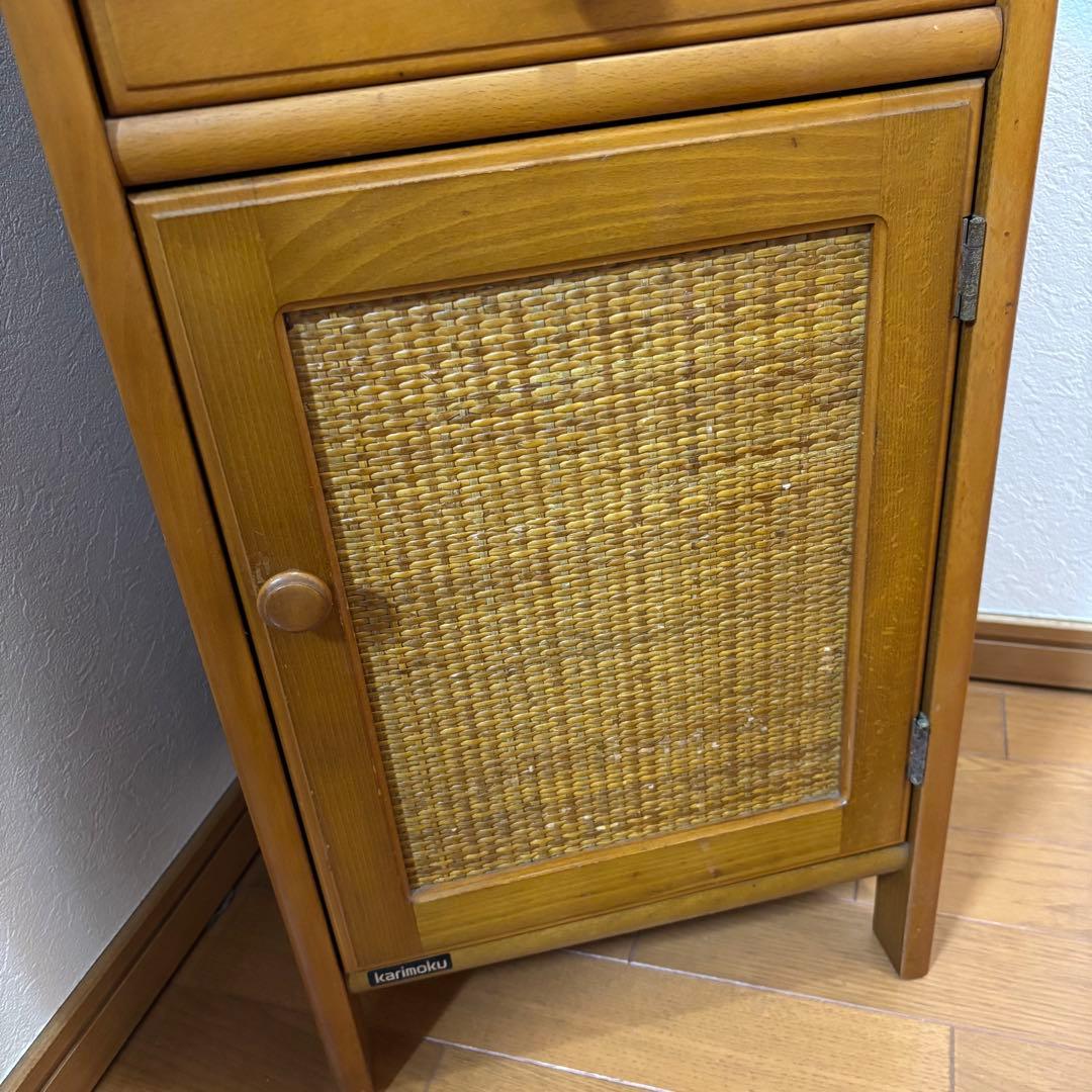 オールドカリモク 木製キャビネット 電話台 チェスト ラタン扉 昭和