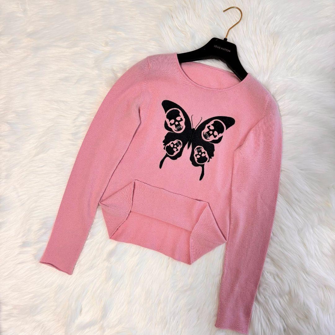 本物 ルシアペラフィネ カシミヤ バタフライ セーター ピンク×黒 S