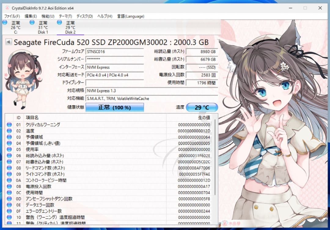 内蔵型SSD SEAGATE FireCuda 520 2TB M.2 2280 SSD