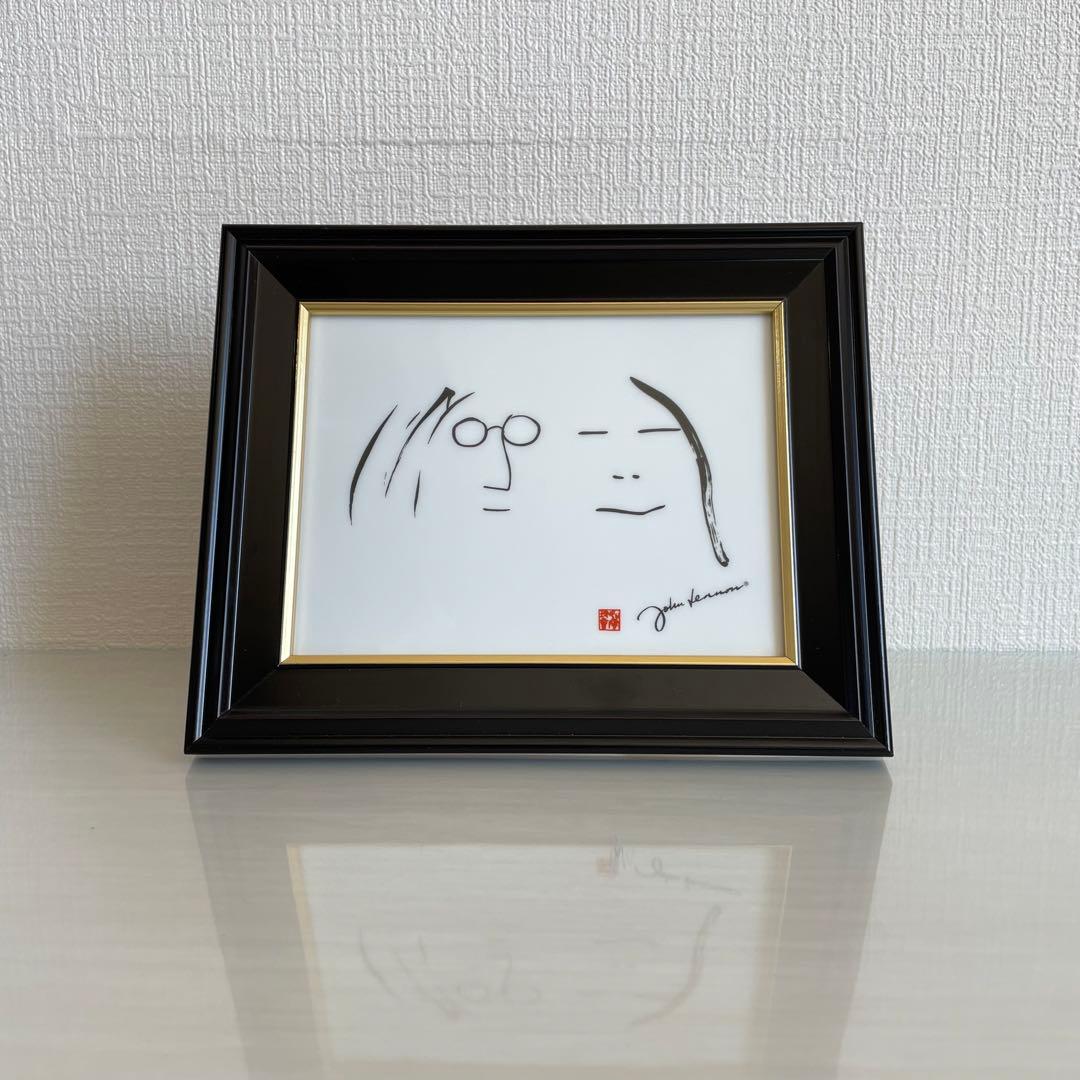 ジョンレノン オノヨーコ 人物画 イラスト 白磁板 フレームスタンド