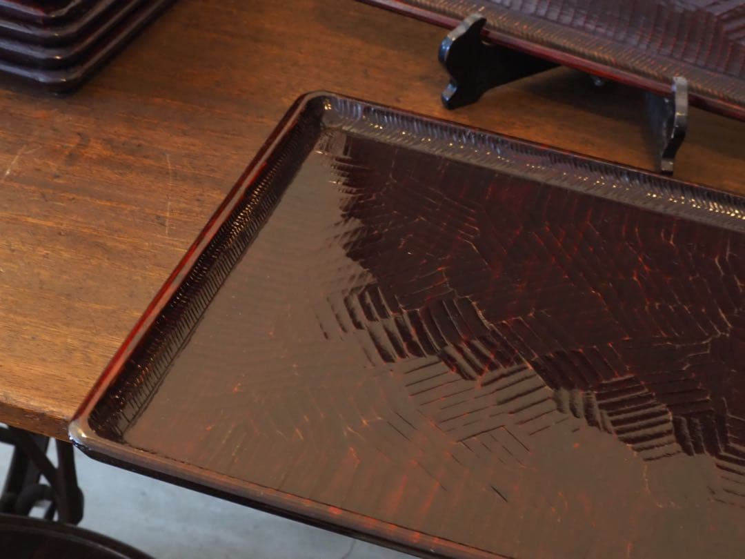 讃岐盆 木製彫刻模様入り 正方形 お盆 トレー