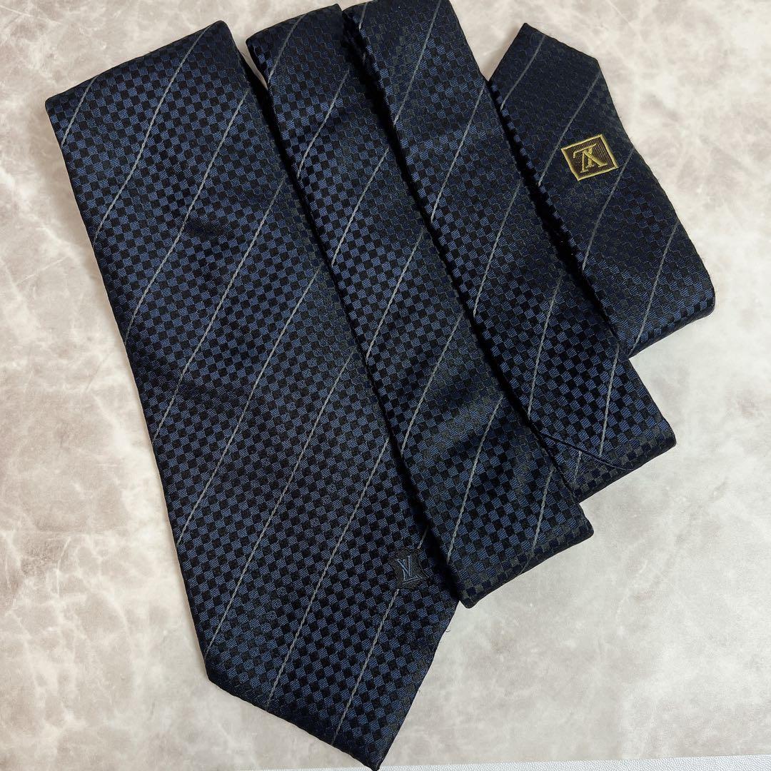 美品✨ルイヴィトン ネクタイ マイクロダミエ ストライプ 光沢
