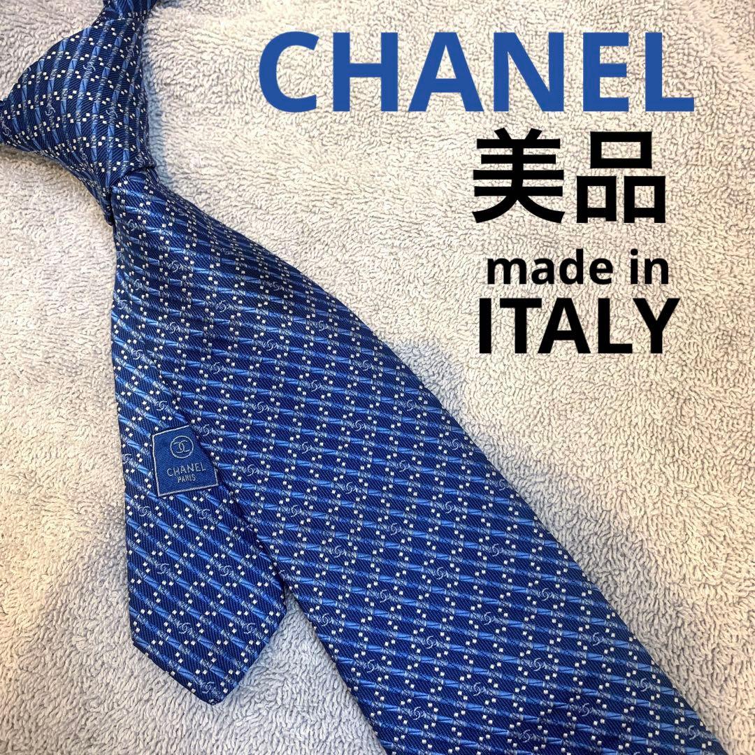 美品 CHANEL シャネル ネクタイ ココ ロゴ 青 ブルー - メルカリ