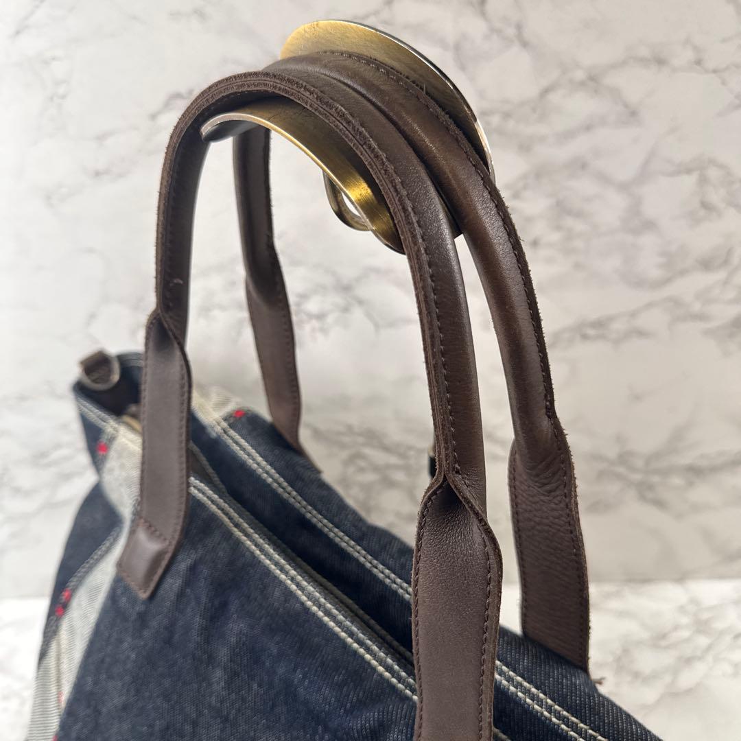 DIESEL ディーゼル デニム生地×本革 レザー ラージサイズ トートバッグ