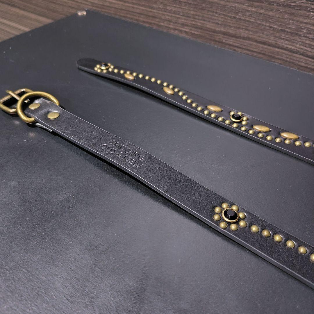 フラワー黒金□本革レザーフルスタッズナローベルト☆アメカジ古着