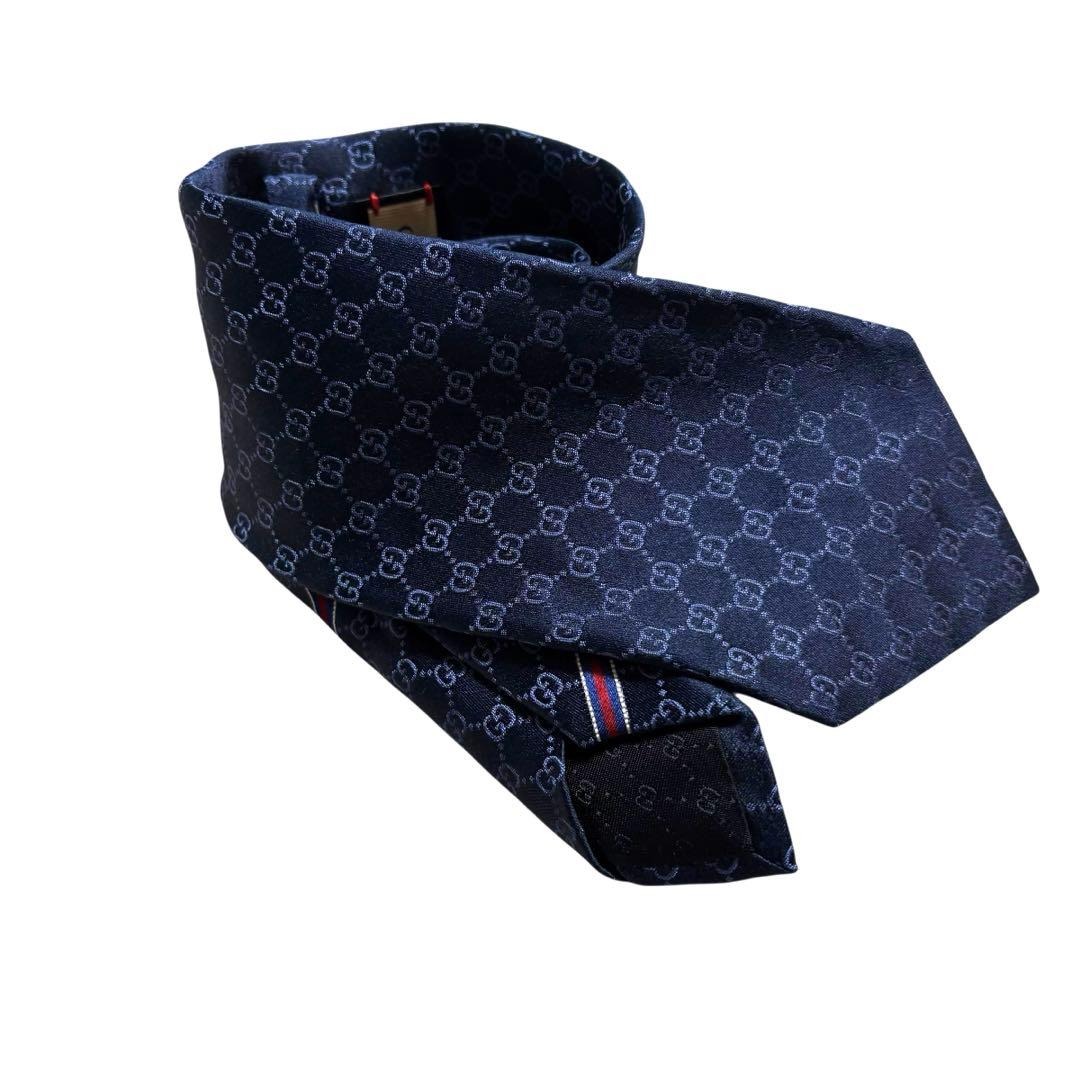 1円～希少デザイン 極美品 GUCCI メンズ シルクタイ GGパターン