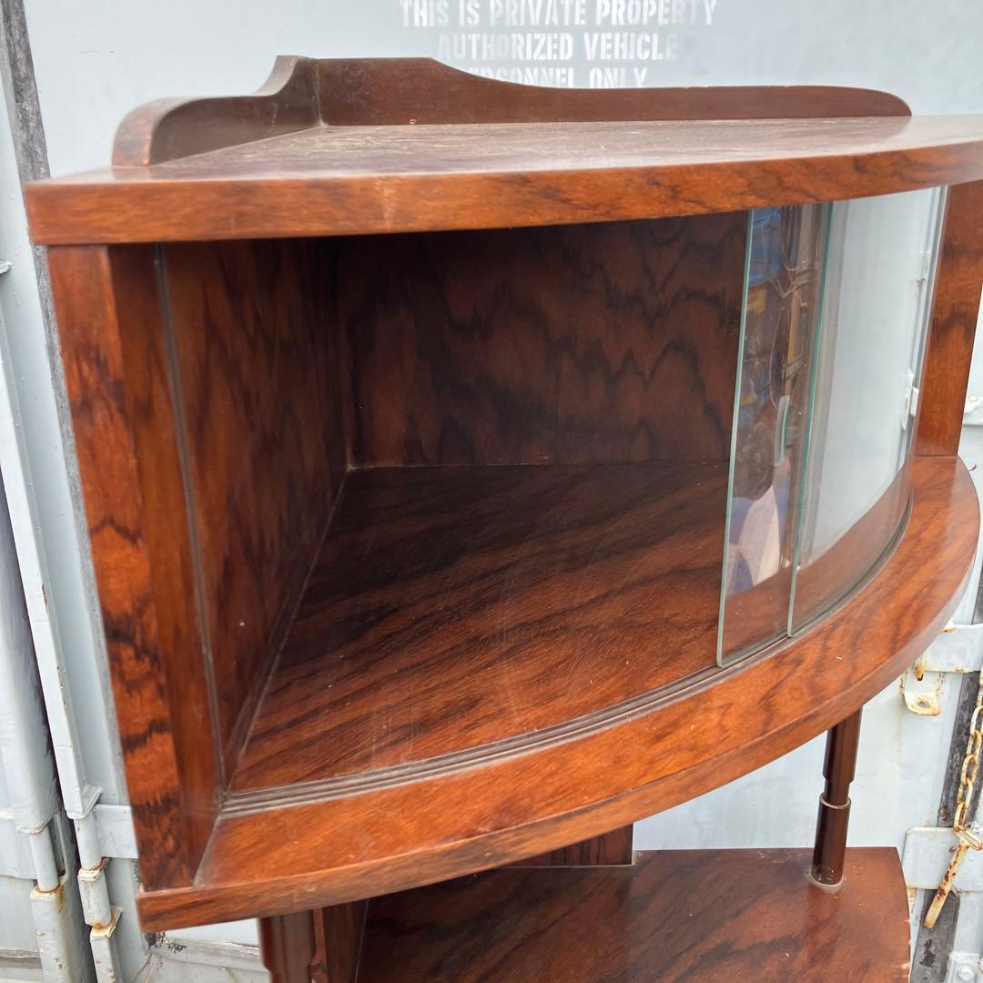 昭和レトロ ミッドセンチュリー 木製コーナーラック 飾り棚 半円型