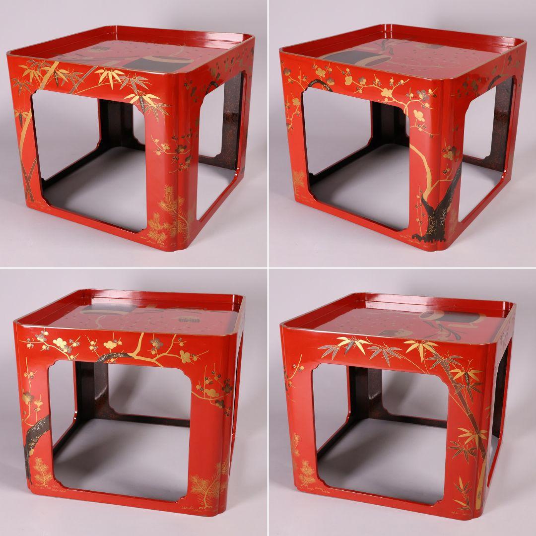 MB59】大型 九ッ組大盃 盃台 伝統柄 絵変金蒔絵 木製 松竹梅 節句 朱塗