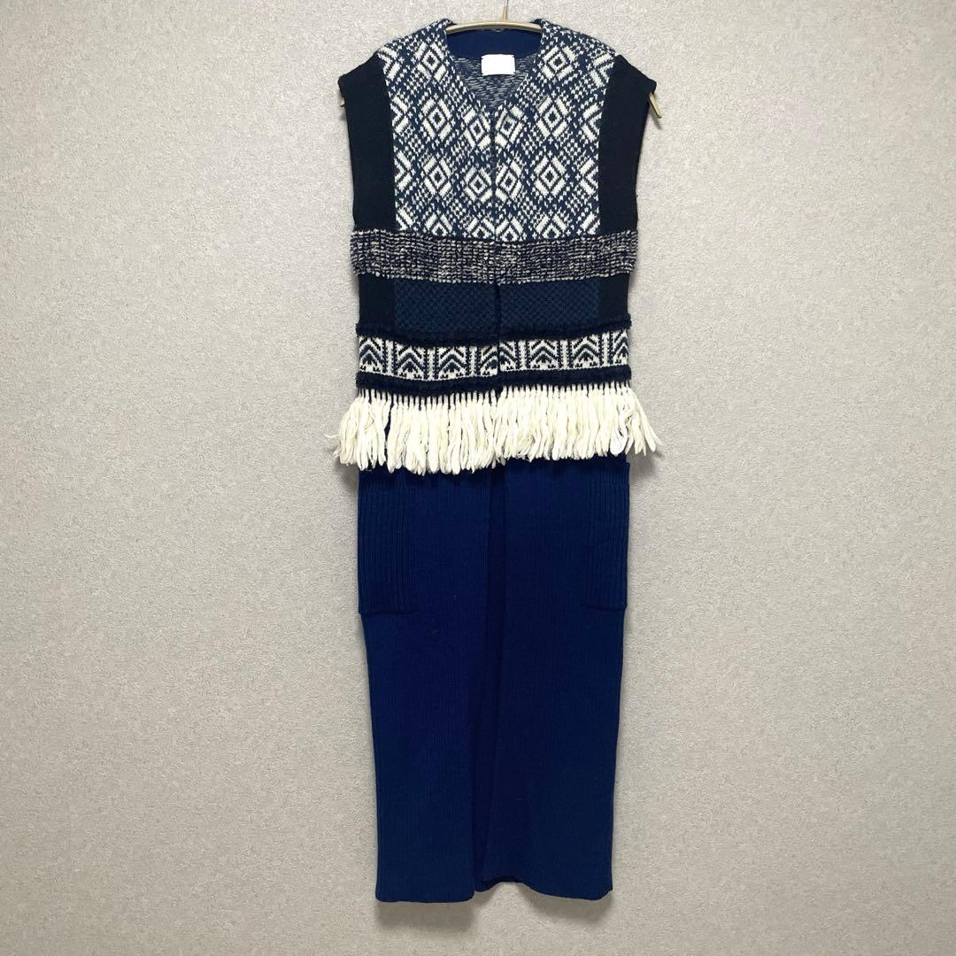 マメクロゴウチ ニットワンピース 刺子 ジレ ベスト