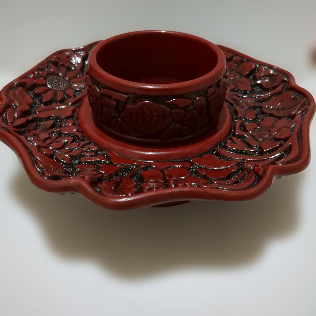 天目台 茶道 お茶の稽古 天目茶碗用 茶椀 えんじ色 彫り物 天目茶碗