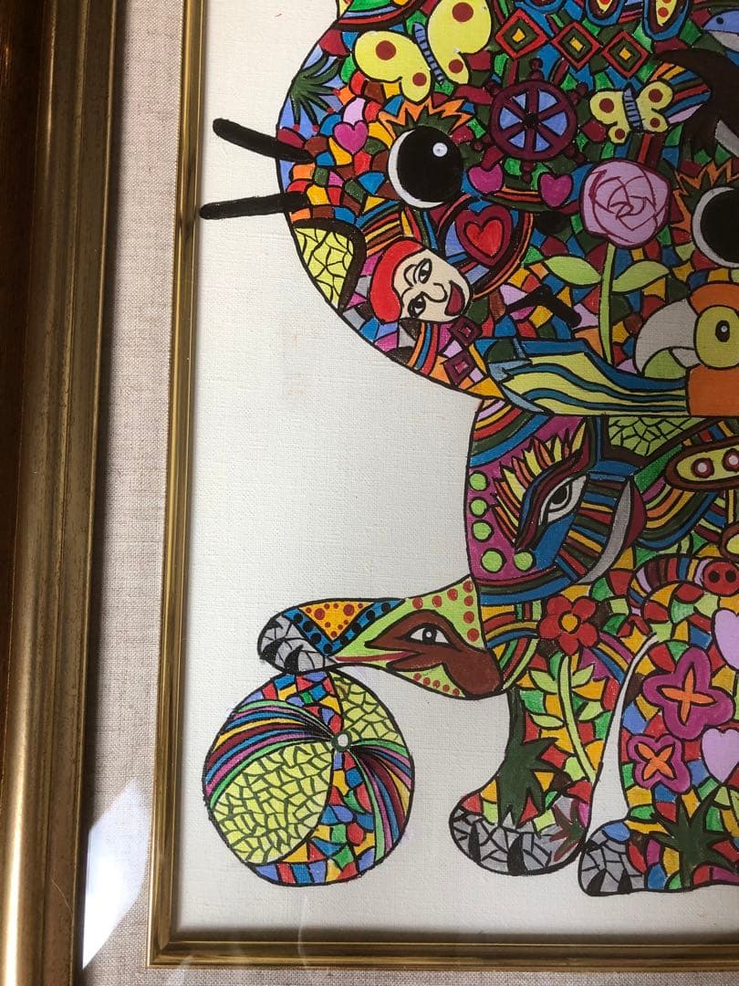 ジミー大西「猫」F6号 肉筆保証/アクリル/油彩/油絵/表裏サイン/額縁