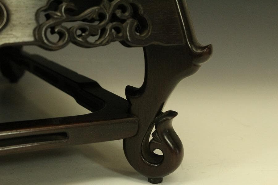 唐木 紫檀 刻装飾 四方 香炉台 重厚 64.5cm×42.5cm(LC394)