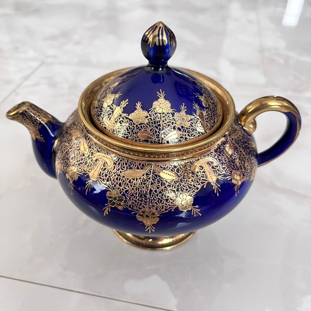 オールドノリタケ 金盛藍線帯華装飾紋 メイプルリーフ印 ペディスタル