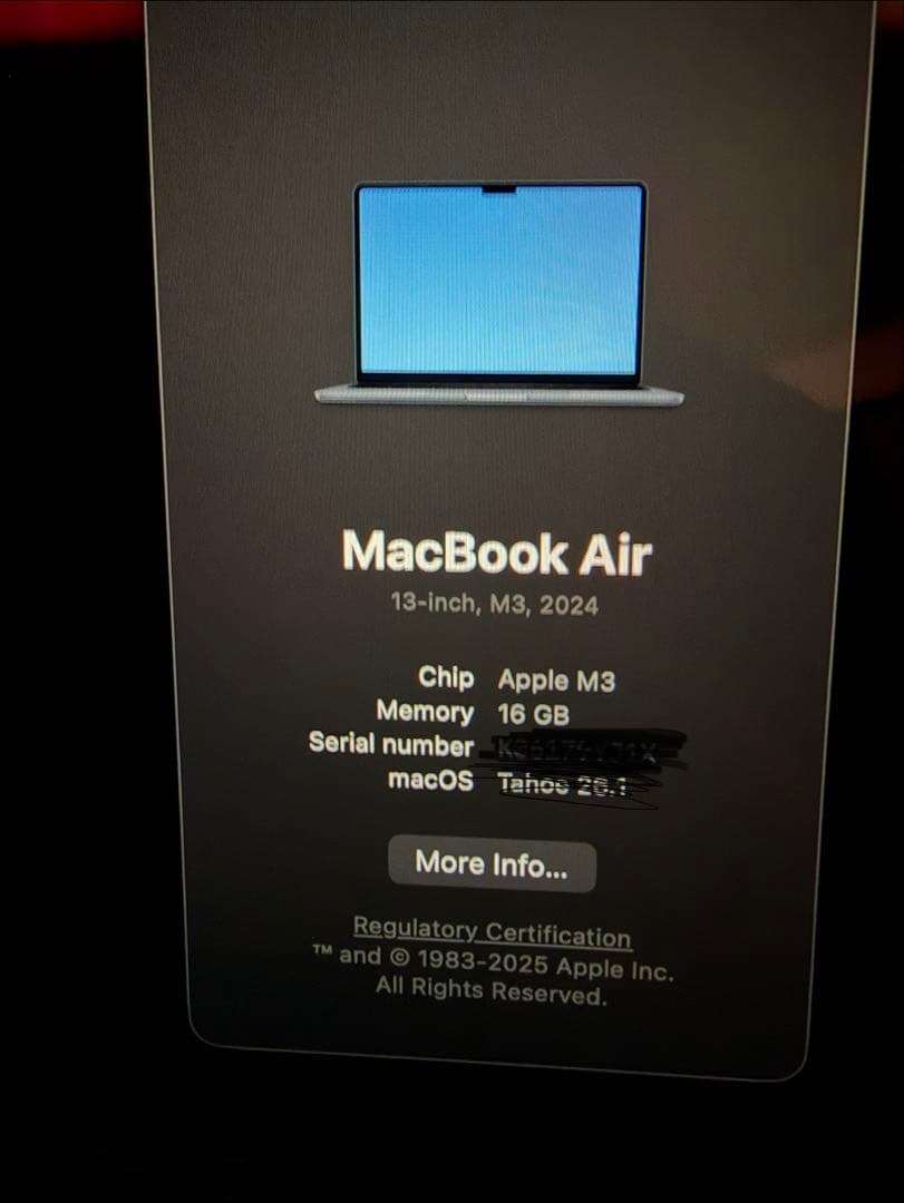 MacBook本体 Macbook air 13inch M3 2024 16g 512gb