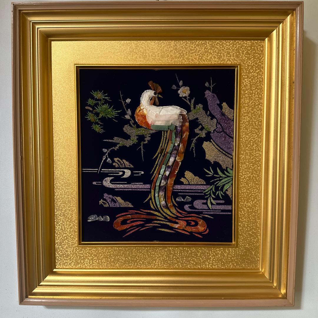 貴石画 天然石絵画 宝石画 鳥 鶏 縁起物 インテリア 風水 ア-ト 美術品