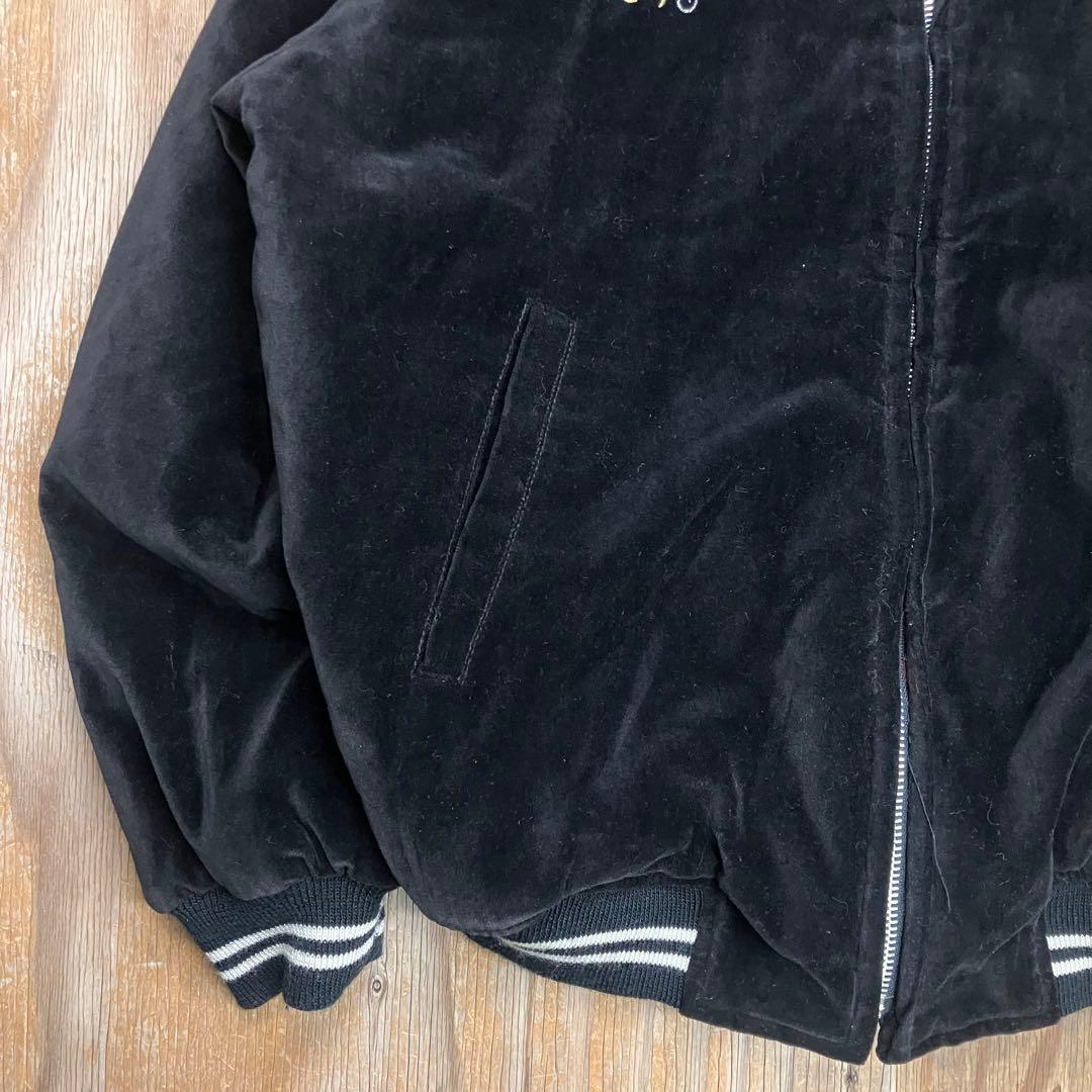 90s スカジャン 別珍 ベロア ドラゴン ブラック 刺繍 VINTAGE 短丈