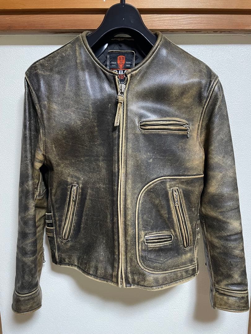 R.B.C シングルライダースジャケット ダメージ加工 ノーカラー
