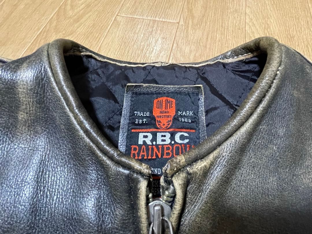 R.B.C シングルライダースジャケット ダメージ加工 ノーカラー