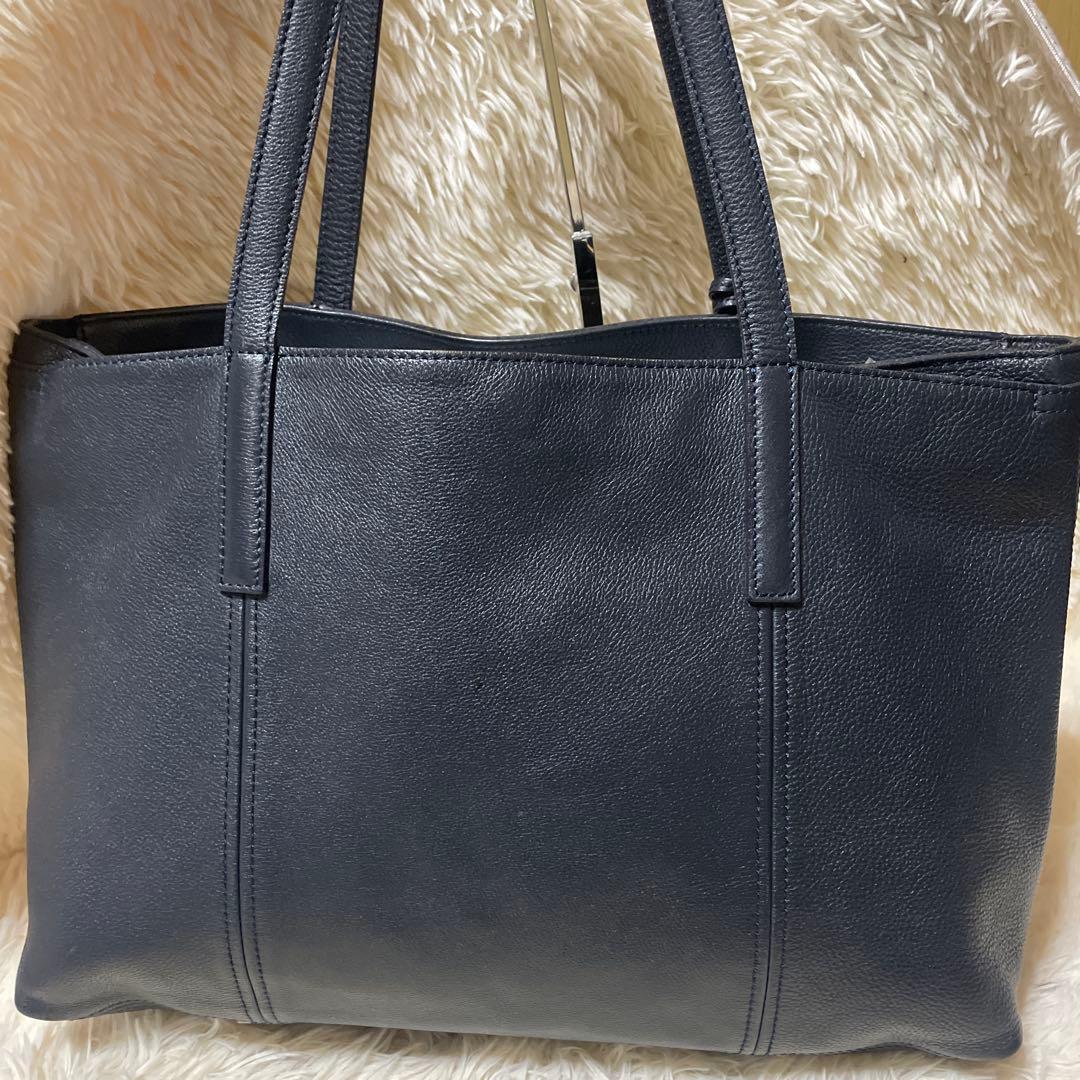 美品 アニアリ トートバッグ シボ革 本革 レザー ネイビー A4可 - メルカリ