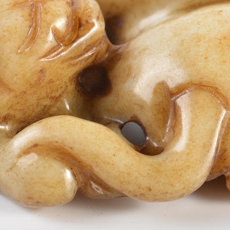 中国 中国 玉石彫刻 神獣刻 根付 紙鎮 置物 C 7342E