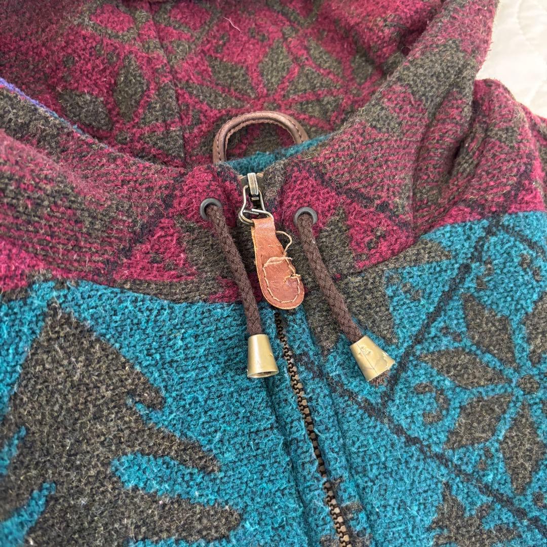 【名作】90s L.L.Bean ネイティブ柄 ウールジャケット フード付 L
