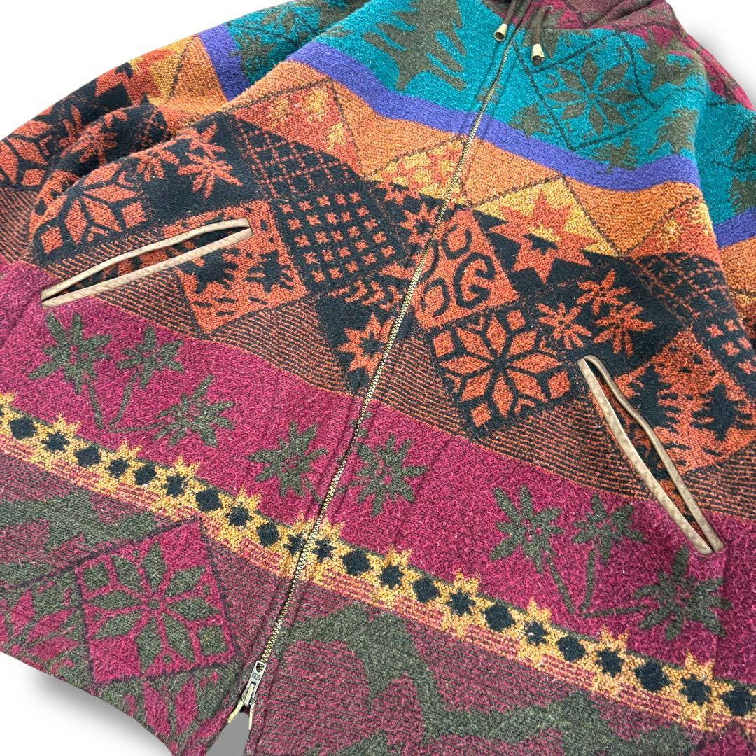 【名作】90s L.L.Bean ネイティブ柄 ウールジャケット フード付 L