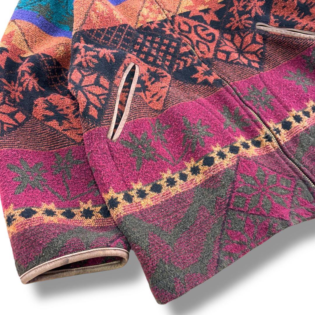 【名作】90s L.L.Bean ネイティブ柄 ウールジャケット フード付 L