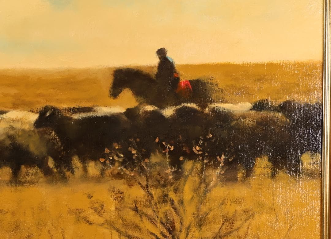 真作藤田忠夫 「 郡羊 」 油彩F20号 師:小磯良平風土会BJ240